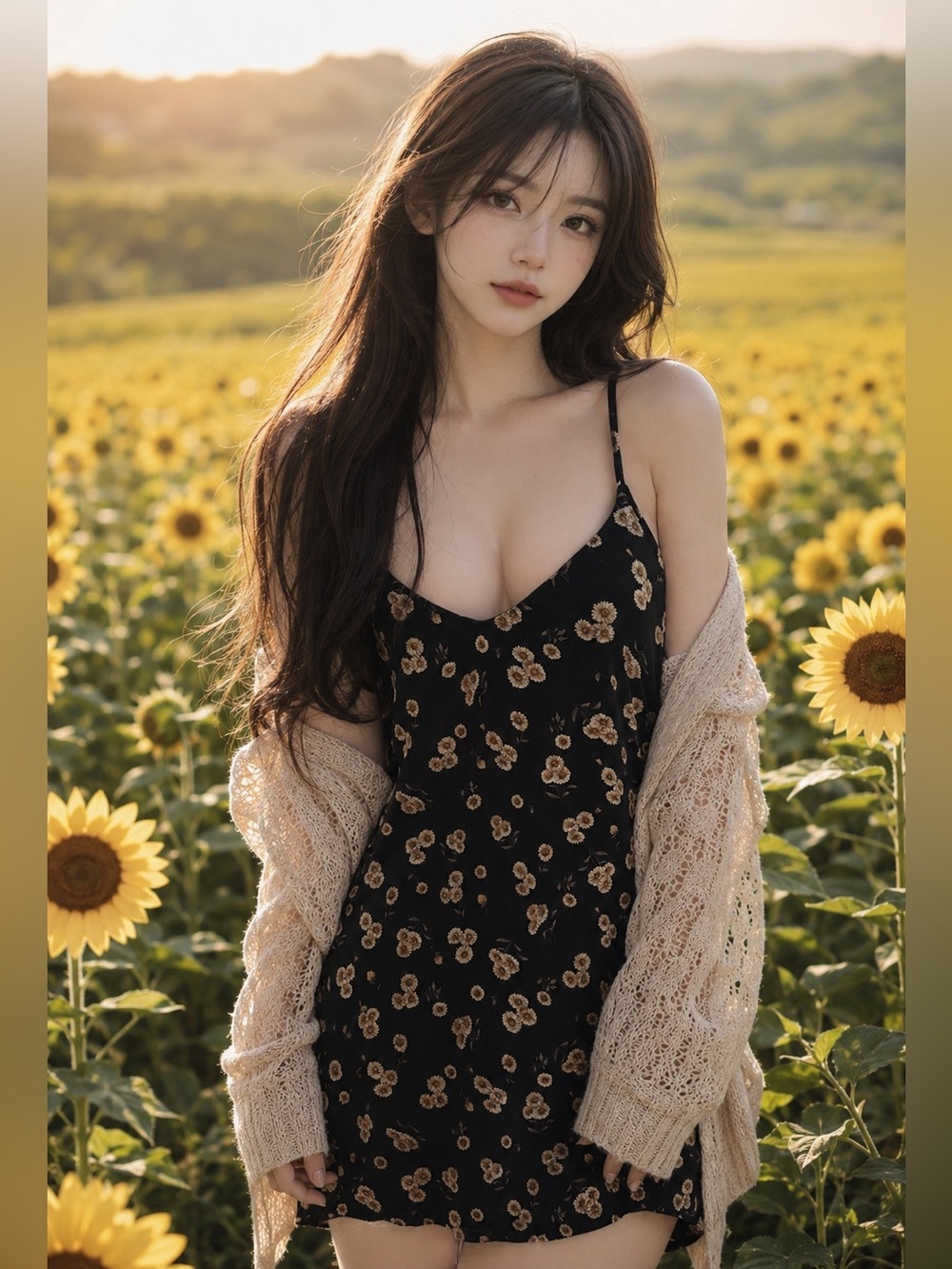 Brandy Melville sunflower print festival Flowy free spirited mini dress OS